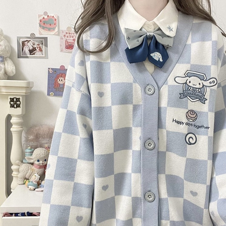 Cinnamoroll Blue Checker Cardigan Sweater