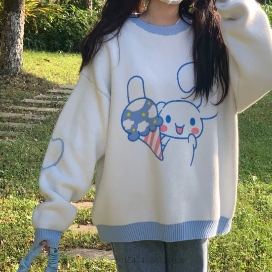 Kawaii Cinnamoroll Lovely Sweater White Blue