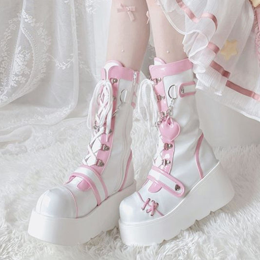 Sweet Lolita Mid-Calf Motorcycle Boots