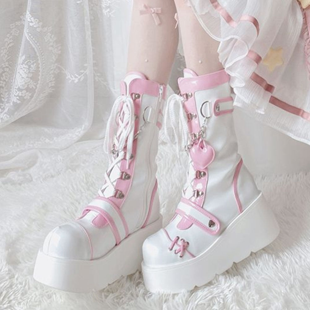 Sweet Lolita Mid-Calf Motorcycle Boots
