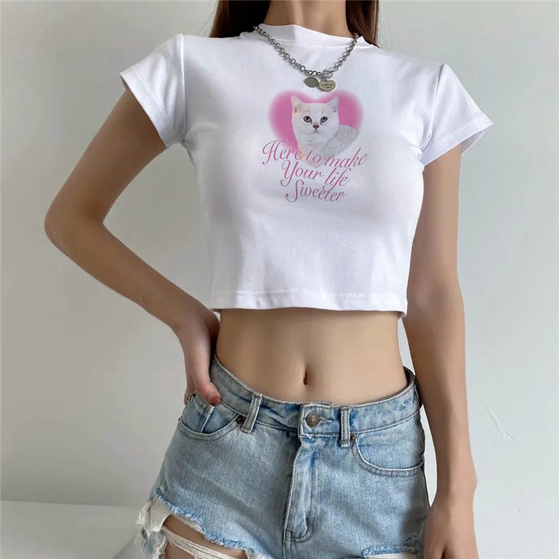Lovely Cute Cat Aesthetic Crop Top