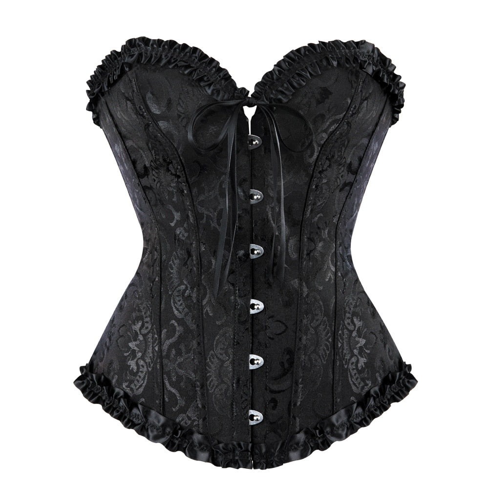Gothic Vampire Corset Bustier Floral Satin Black