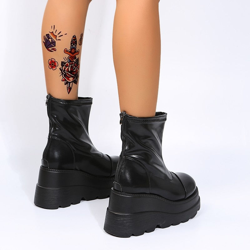 Grunge Platform Ankle Boots Black