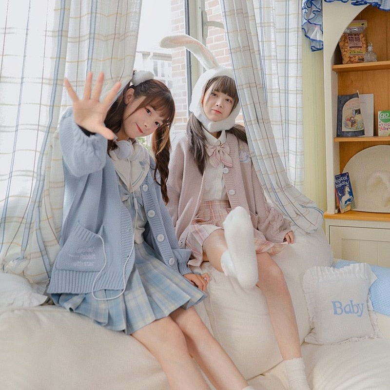 Kawaii Aesthetic Cardigan Sweater Blue