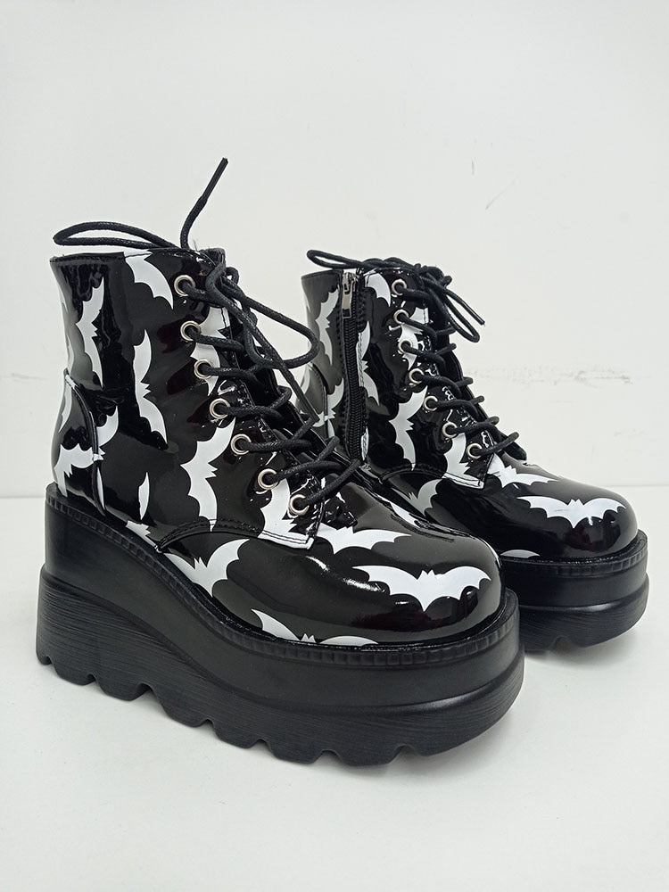Gothic Bat Lover Platform Ankle Boots