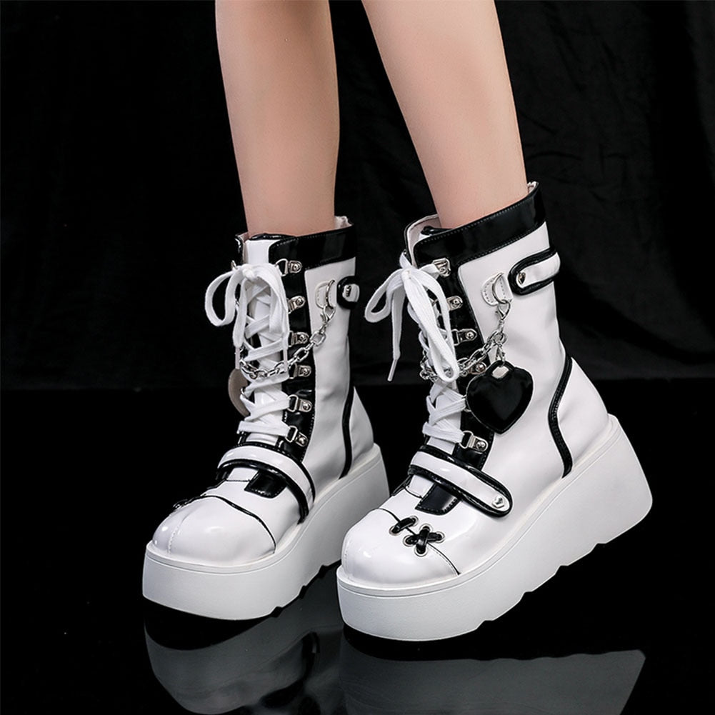 Gothic Lolita Mid-Calf Motorcycle Boots