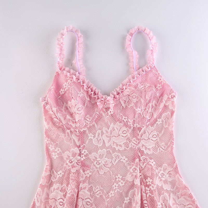 Coquette Fairy Dress Pink Transparent Lace