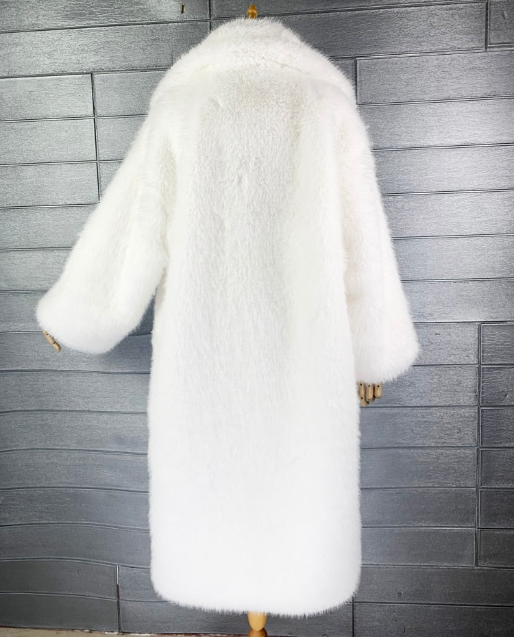 Y2K Long Oversized Pink Fluffy Faux Fur Coat