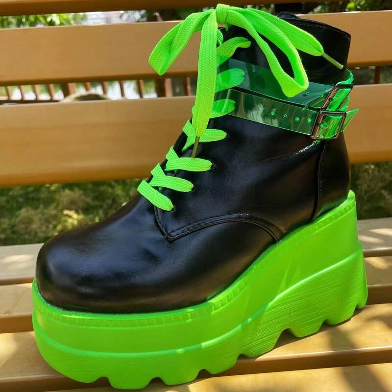 Darkwave Cyber Punk Rave Neon Green Platform Shoes