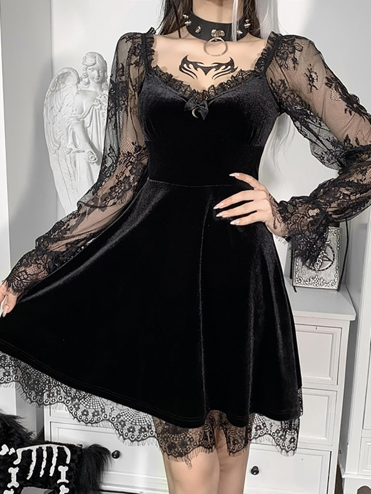 Dark Goth Velours Vampire A-Line Dress