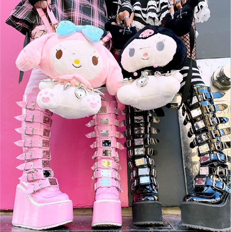 Pastel Goth Platform Boots Pink