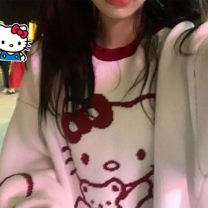 Hello Kitty Kawaii Sweater White Red