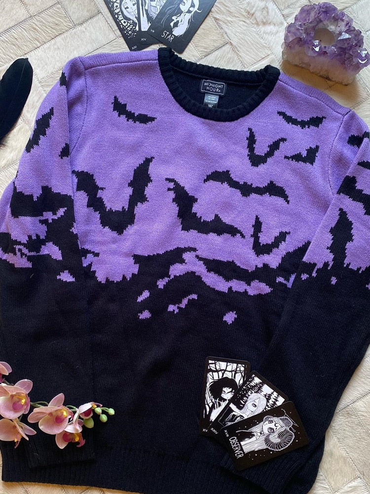 Gothic Bat Pattern Sweater