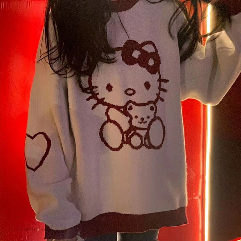 Hello Kitty Kawaii Sweater White Red
