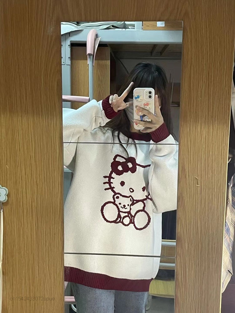 Hello Kitty Kawaii Sweater White Red