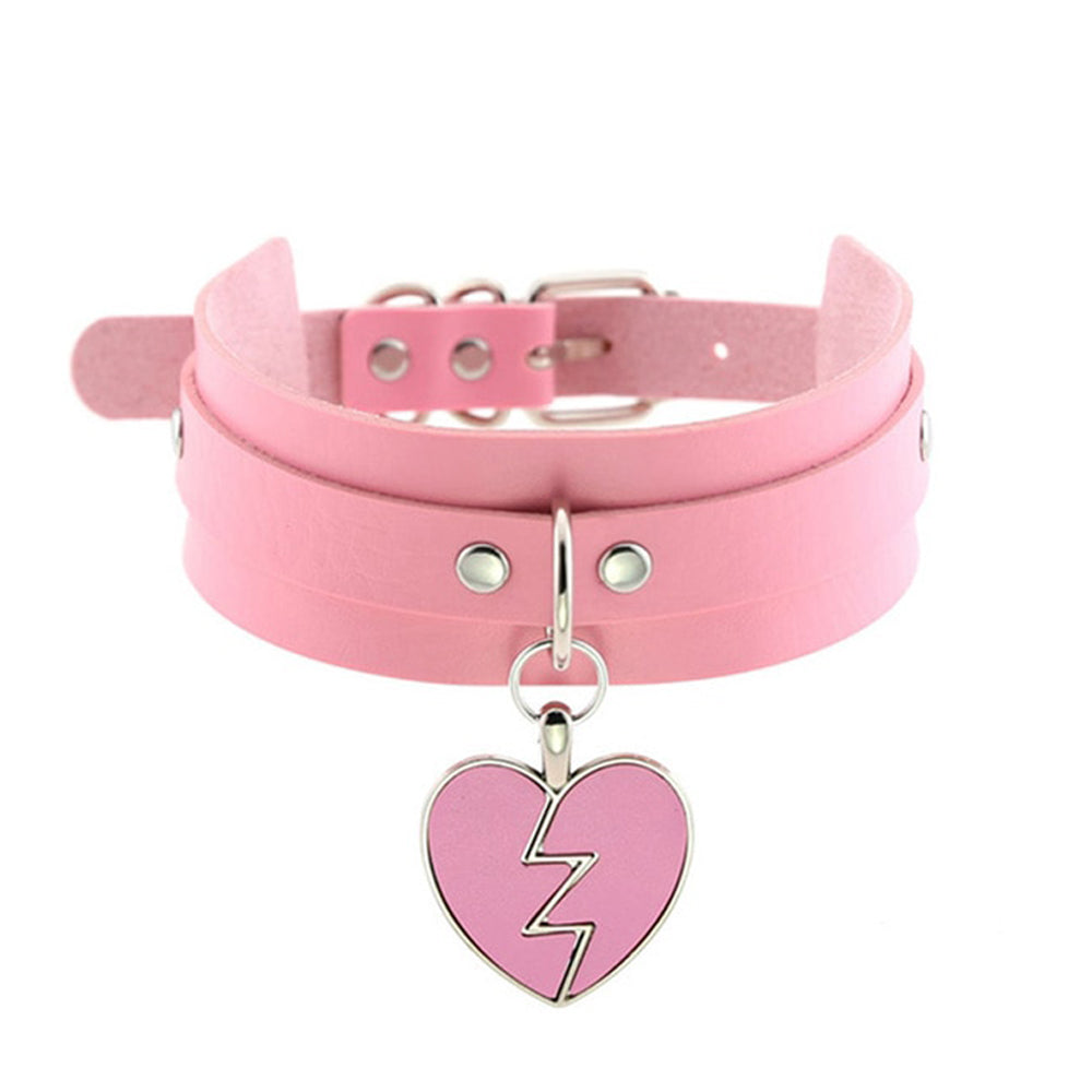 Broken Heart Choker Necklace Pink