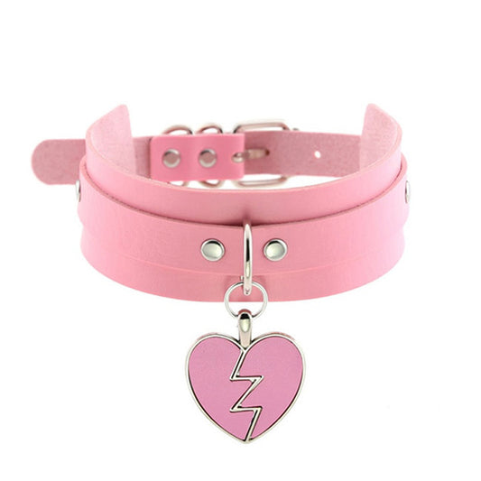 Broken Heart Choker Necklace Pink