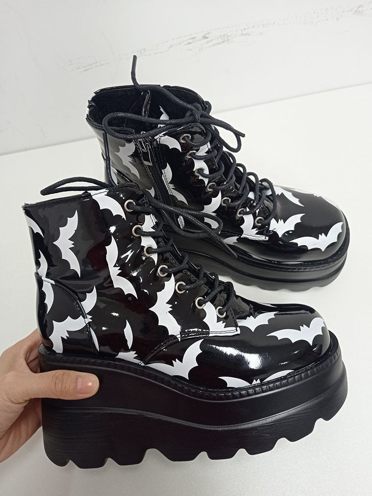 Gothic Bat Lover Platform Ankle Boots