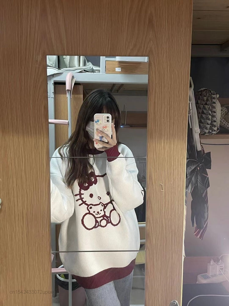 Hello Kitty Kawaii Sweater White Red