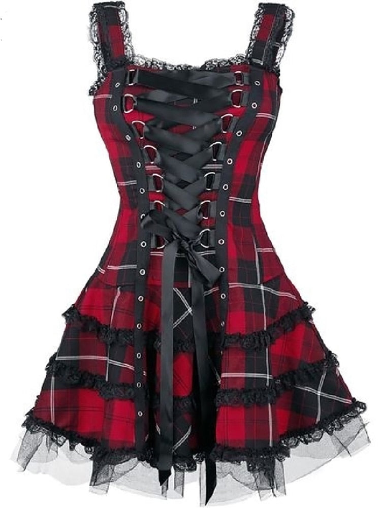 Gothic Punk A-line Dark Plaid Dress