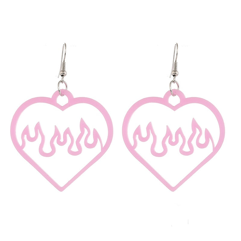 E-Girl Aesthetic Earrings Heart Flame