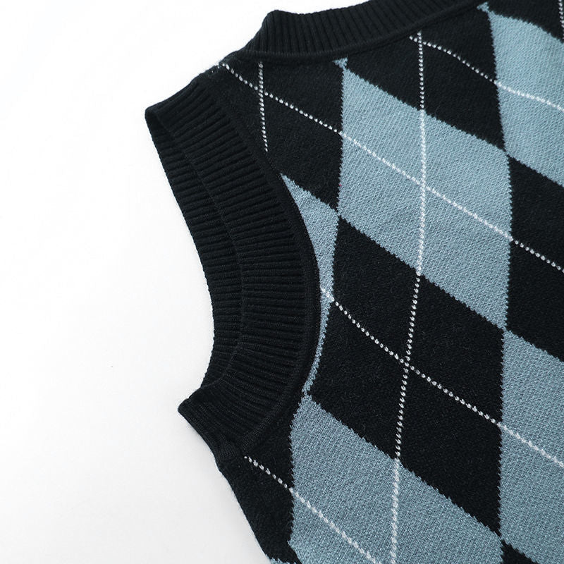 Argyle Skull Knitted Sweater Vest