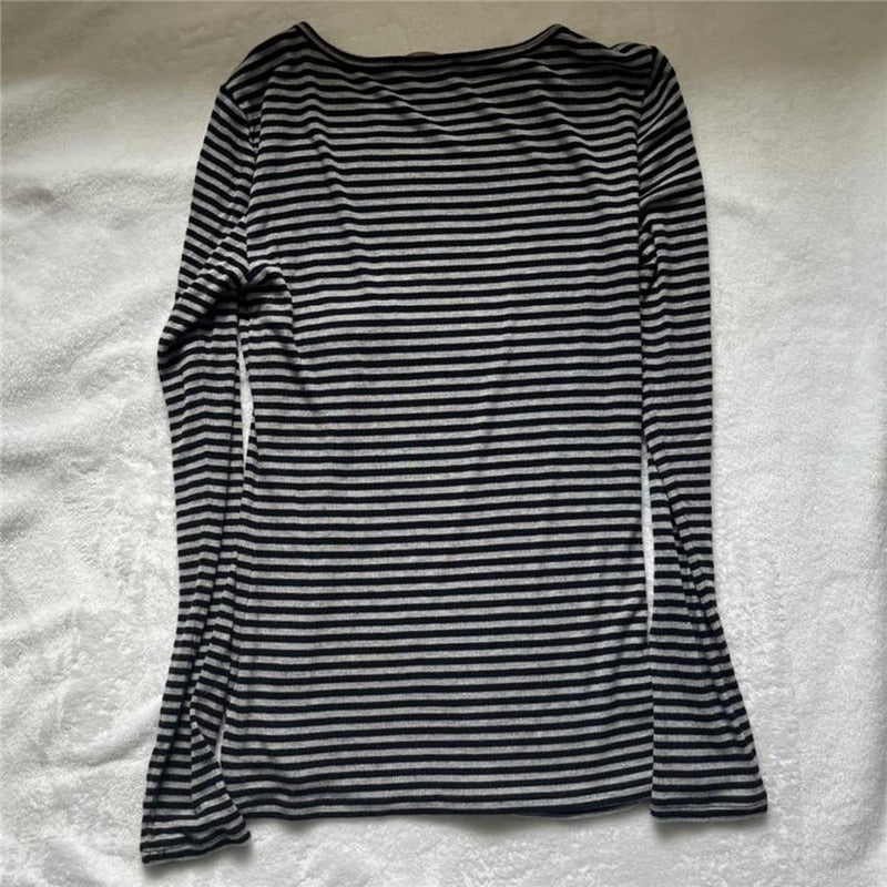 90s Grunge Striped Long Sleeves Top