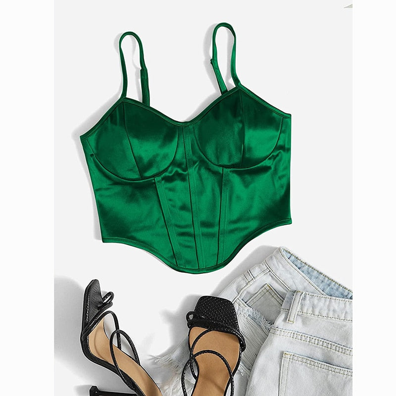 Satin Bustier Top Emerald Green