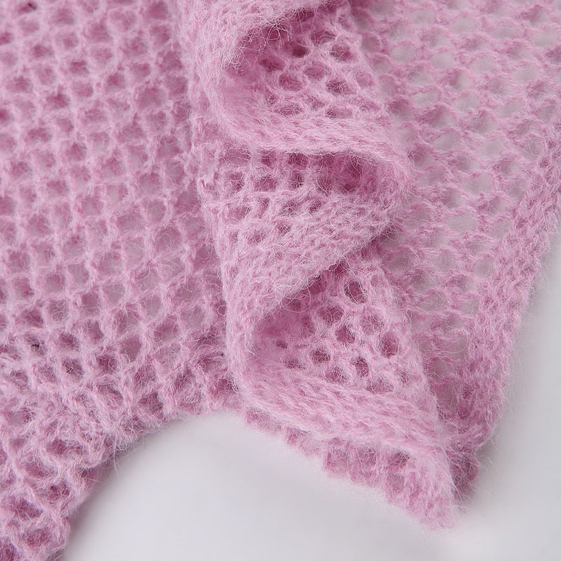 Y2K Sweet Pink Knit Top Crochet