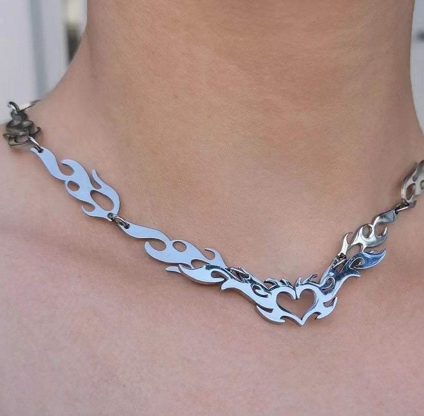 eGirl Webcore Aesthetic Flame Heart Necklace