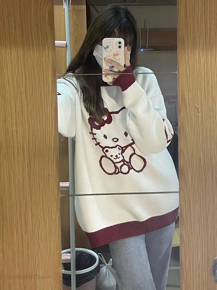 Hello Kitty Kawaii Sweater White Red