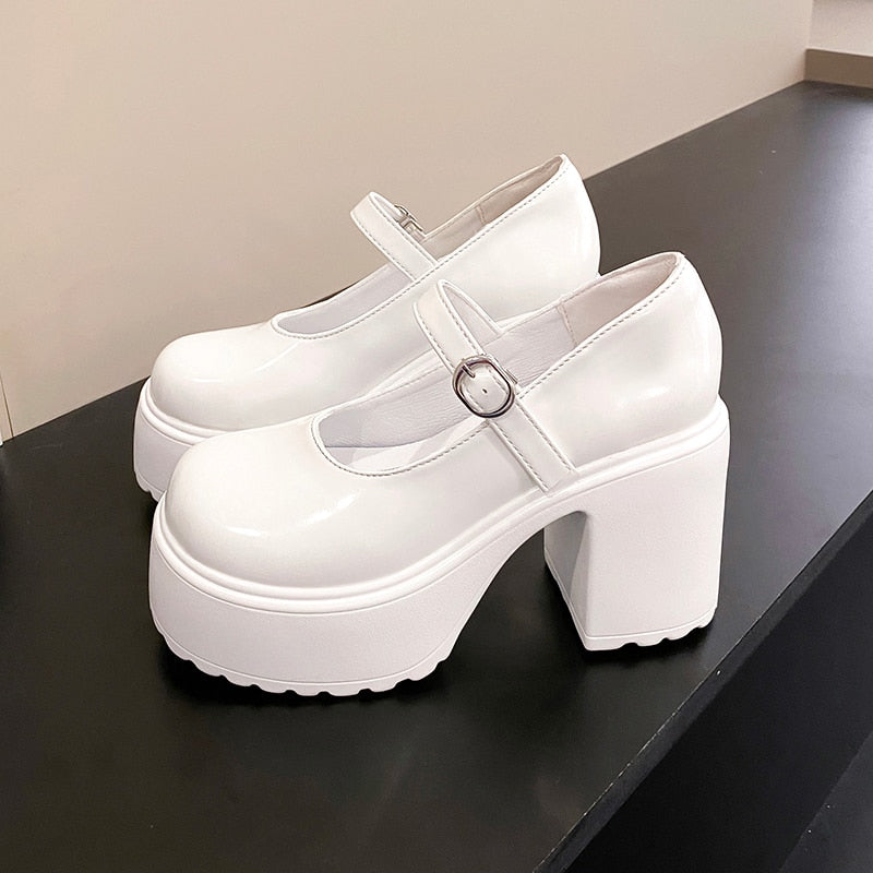 Coquette Mary Janes Platform Shoes White
