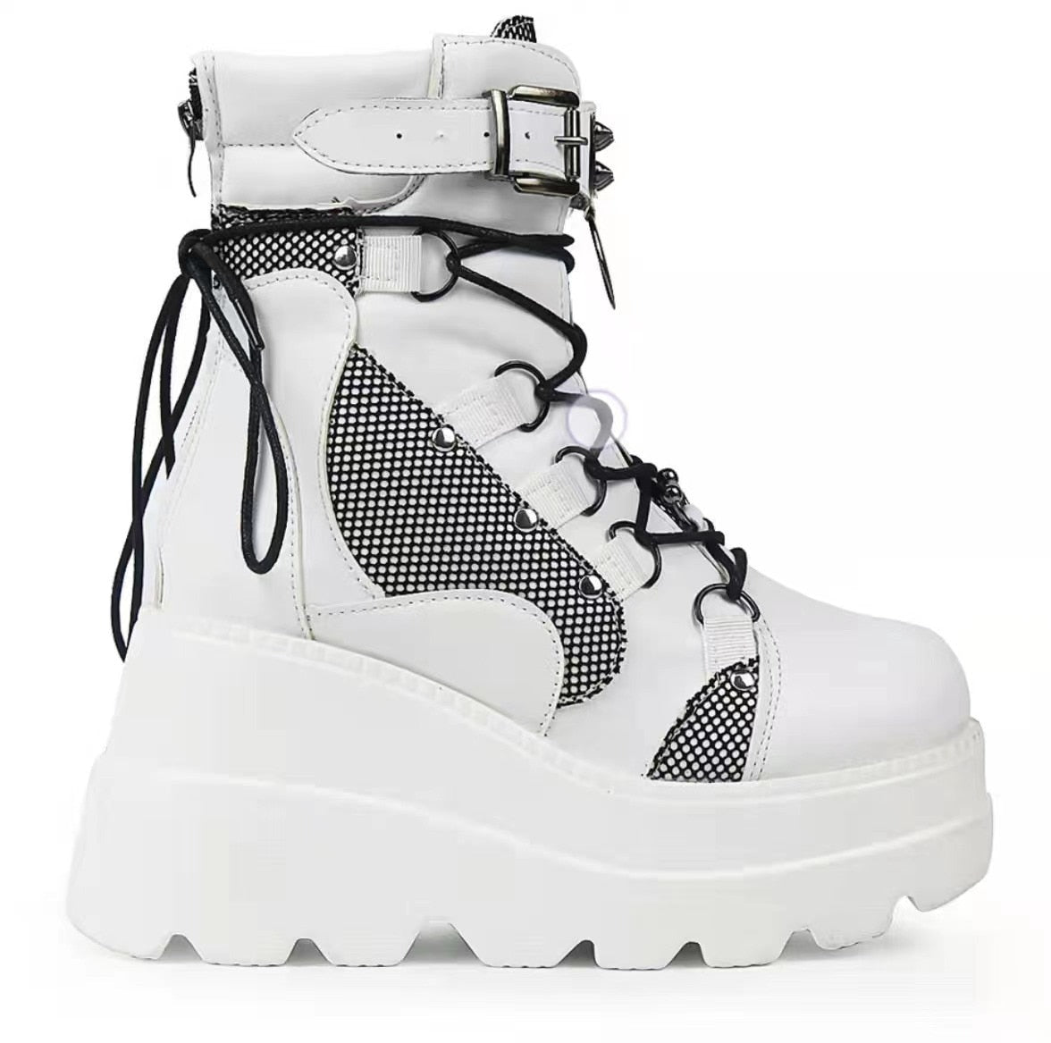 White Cyber Punk Platform Shoes