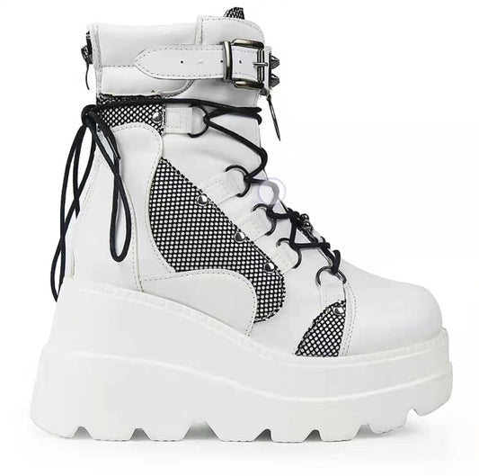 White Cyber Punk Platform Shoes