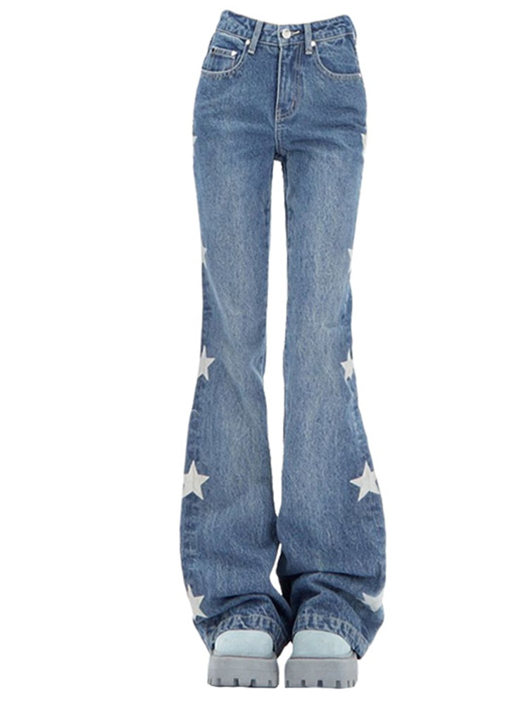 Y2K Retro Star Denim Flare Pants
