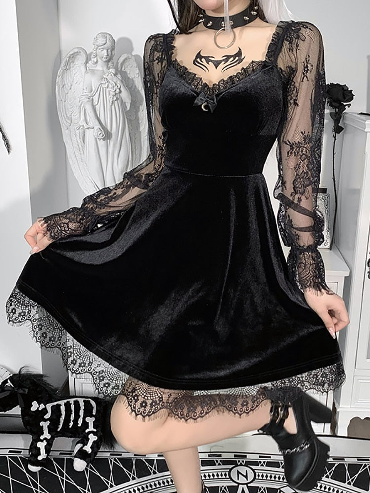 Dark Goth Velours Vampire A-Line Dress