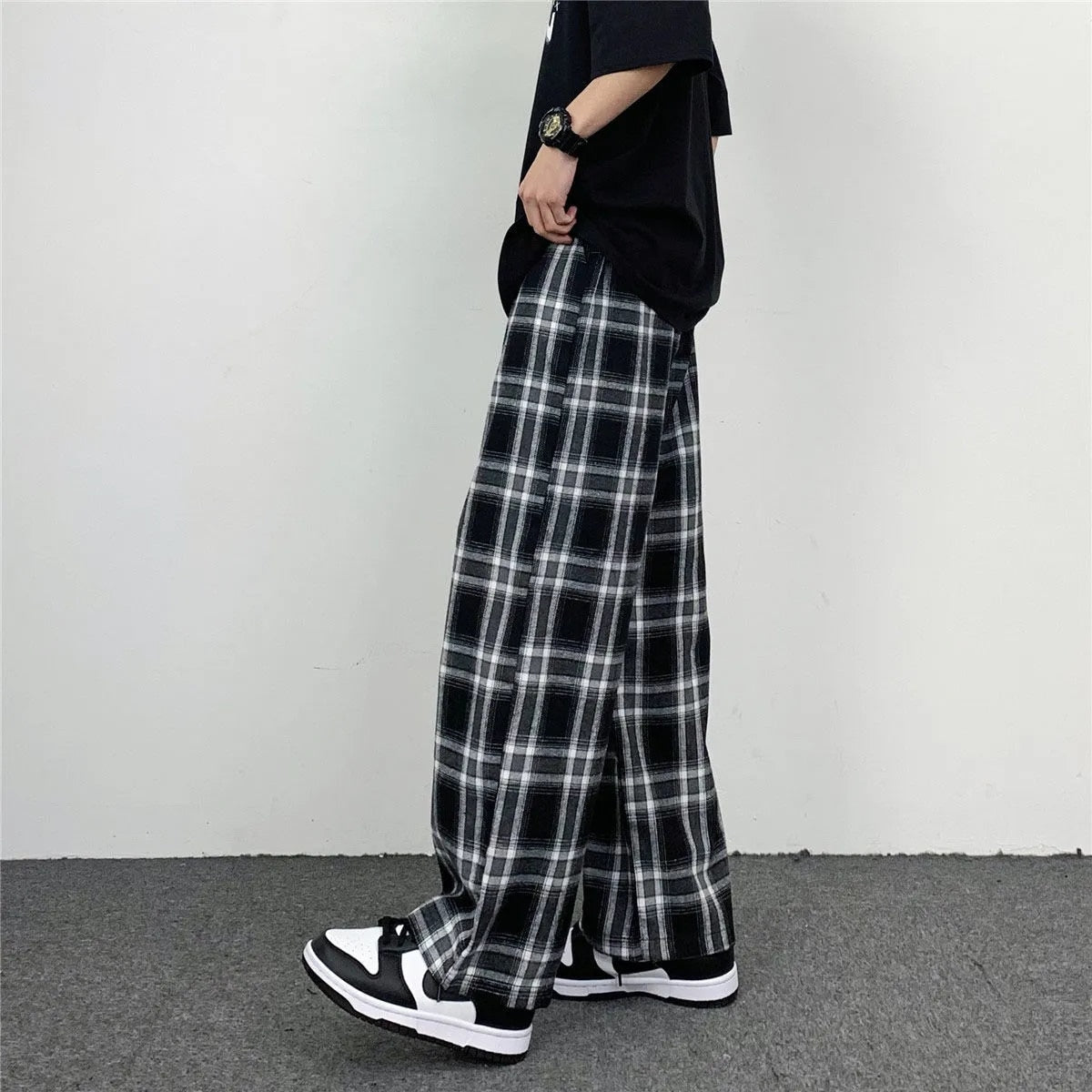 Black and White Plaid Oversize Pants