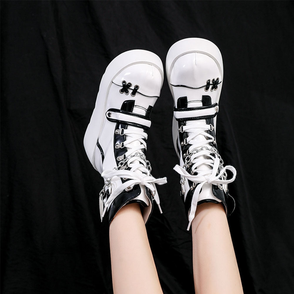 Gothic Lolita Mid-Calf Motorcycle Boots