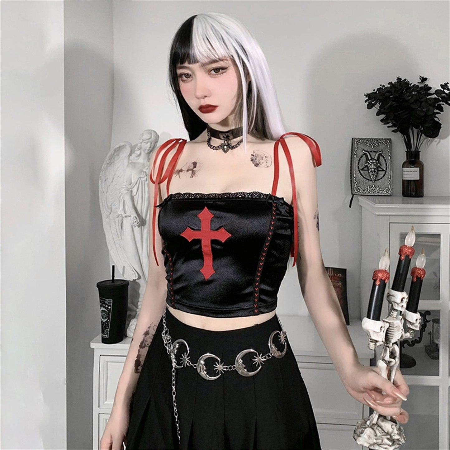 Gothic Vampire Cross Crop Top