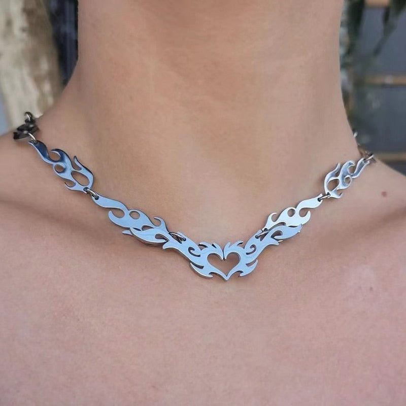 eGirl Webcore Aesthetic Flame Heart Necklace