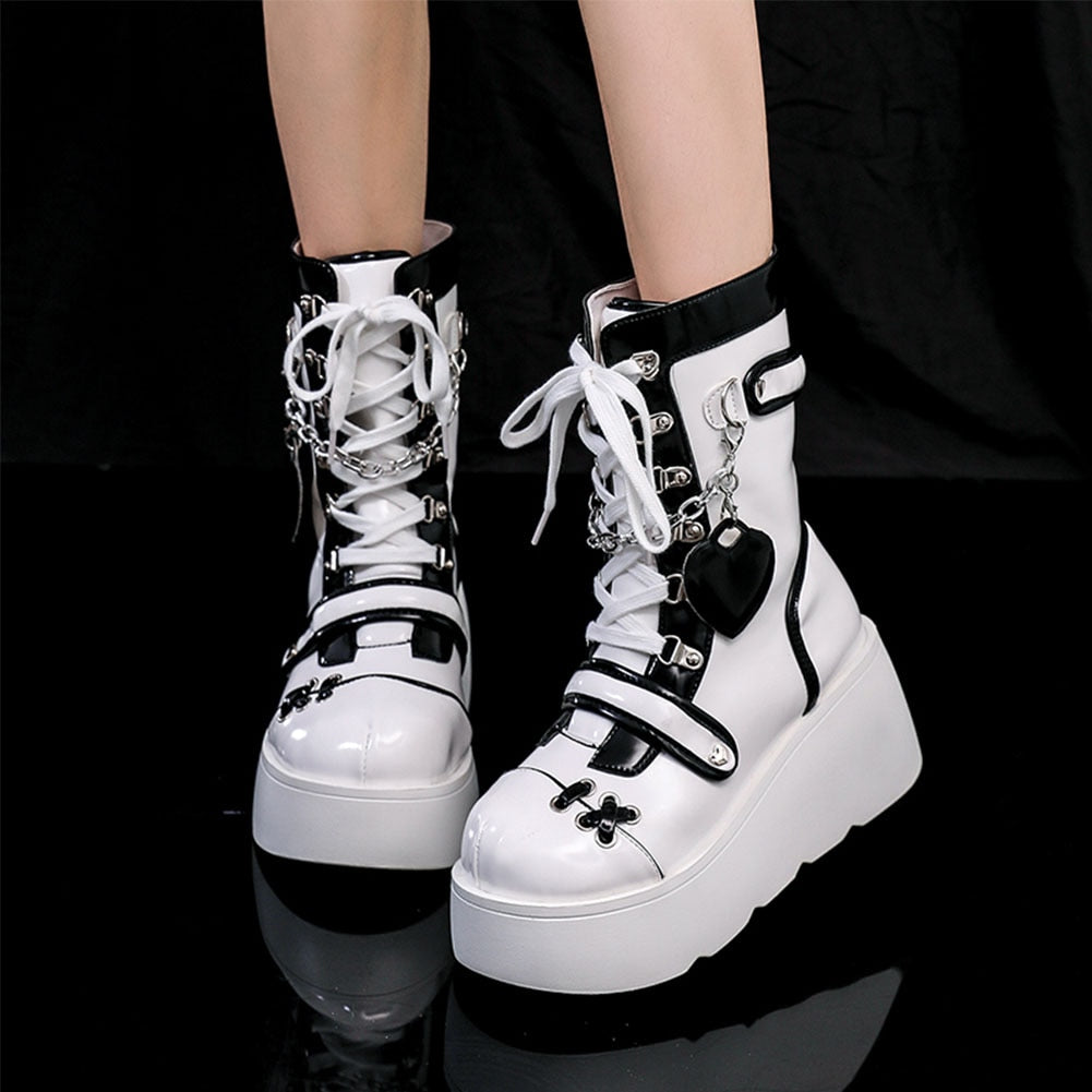 Gothic Lolita Mid-Calf Motorcycle Boots