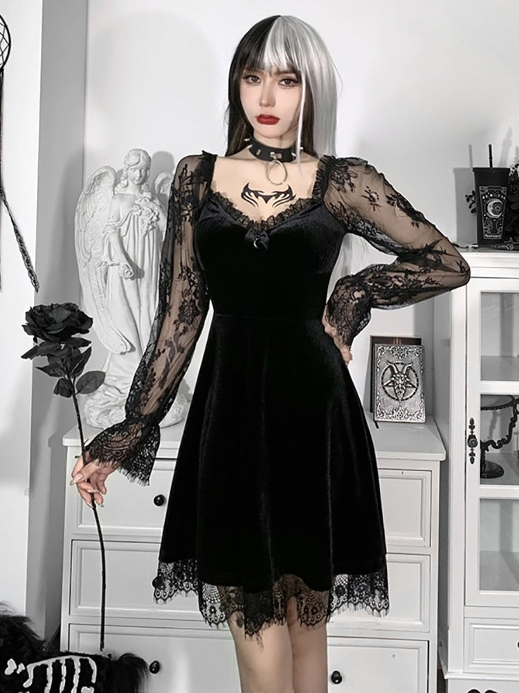 Dark Goth Velours Vampire A-Line Dress