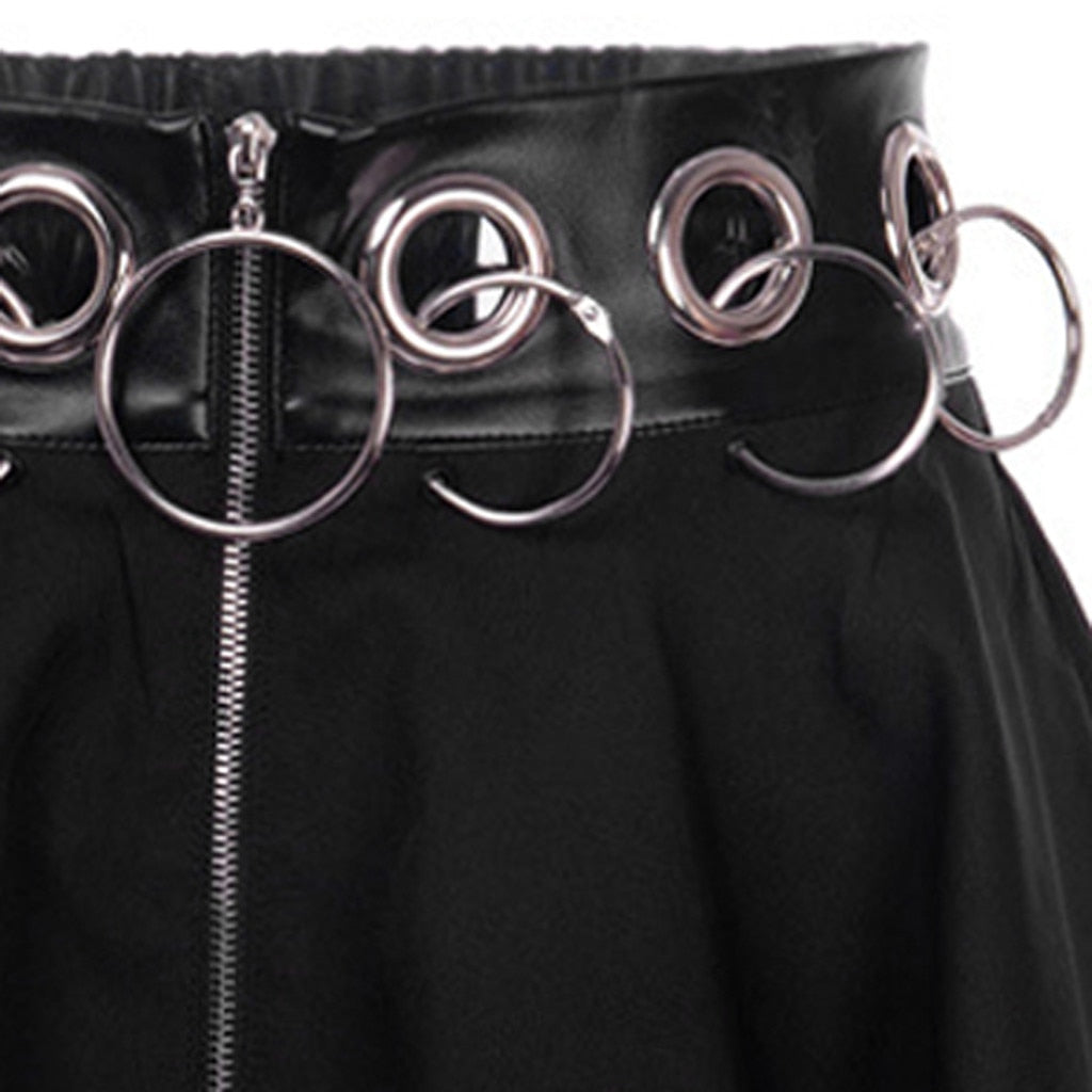 Dark Goth Zipper Rings A-Line Skirt