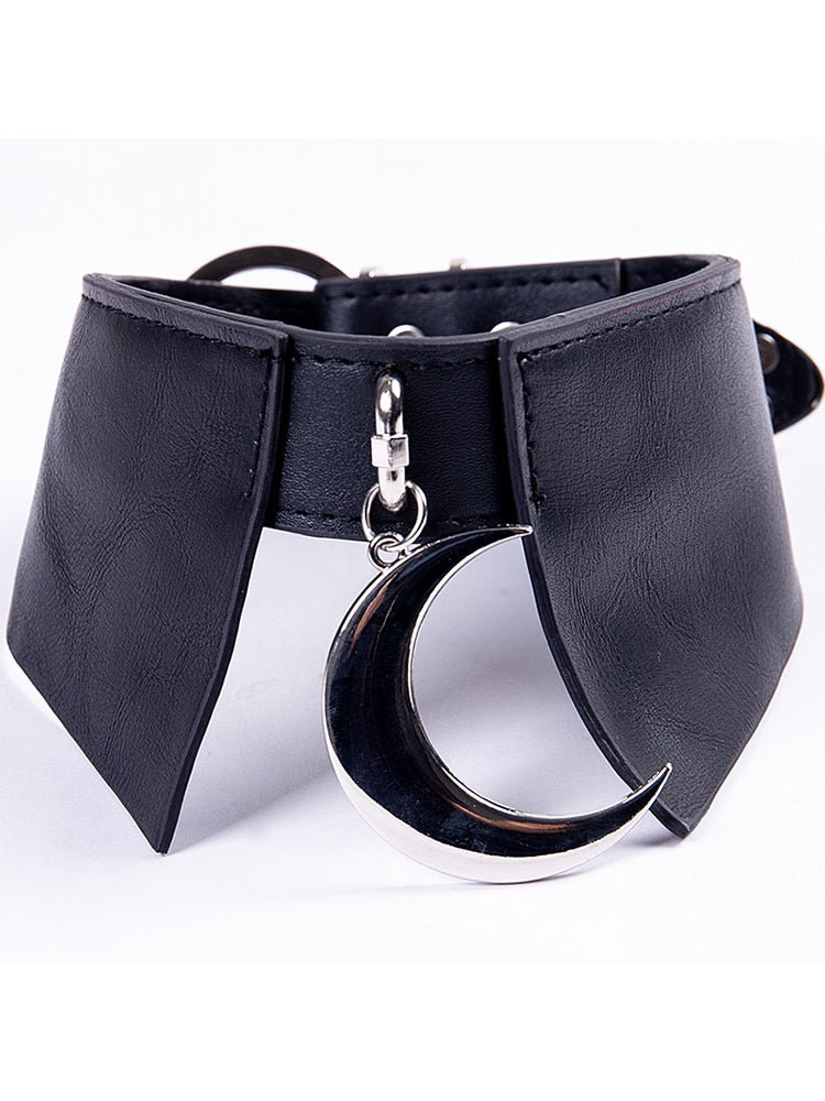 Moon Faux Leather Choker Collar