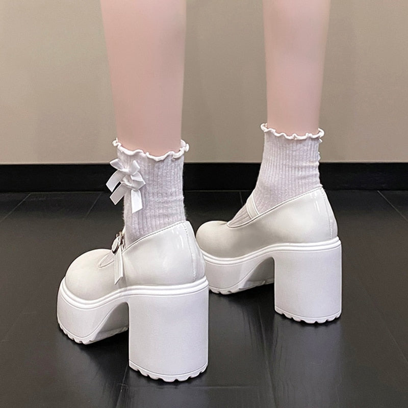 Coquette Mary Janes Platform Shoes White