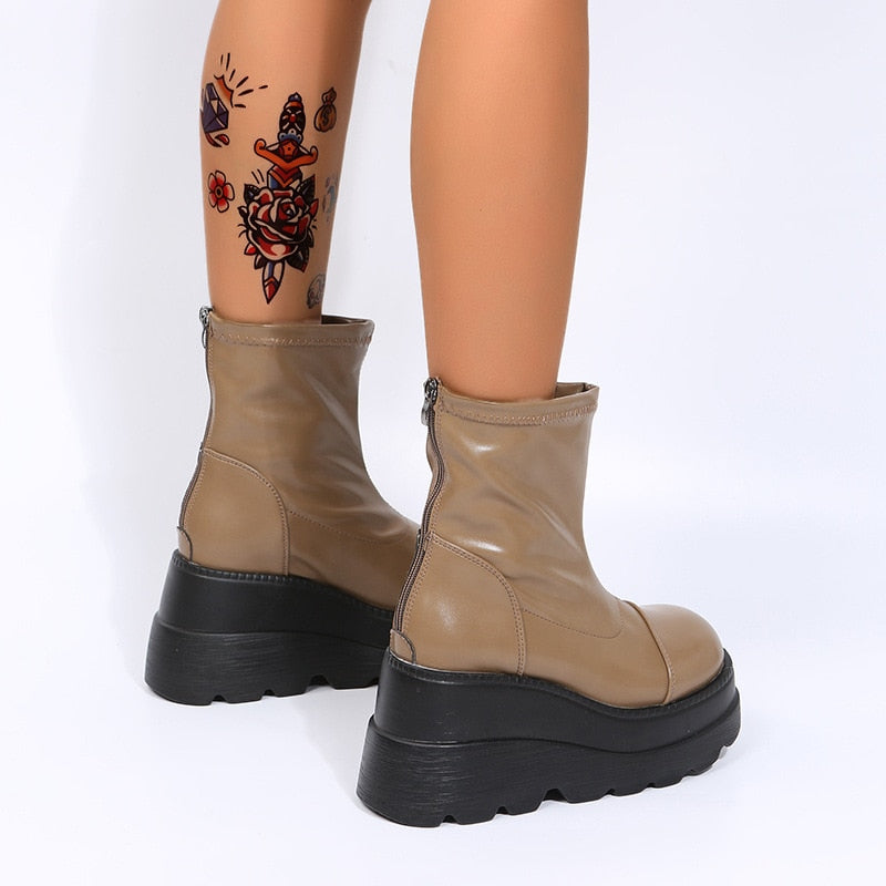 Grunge Platform Ankle Boots Light Brown