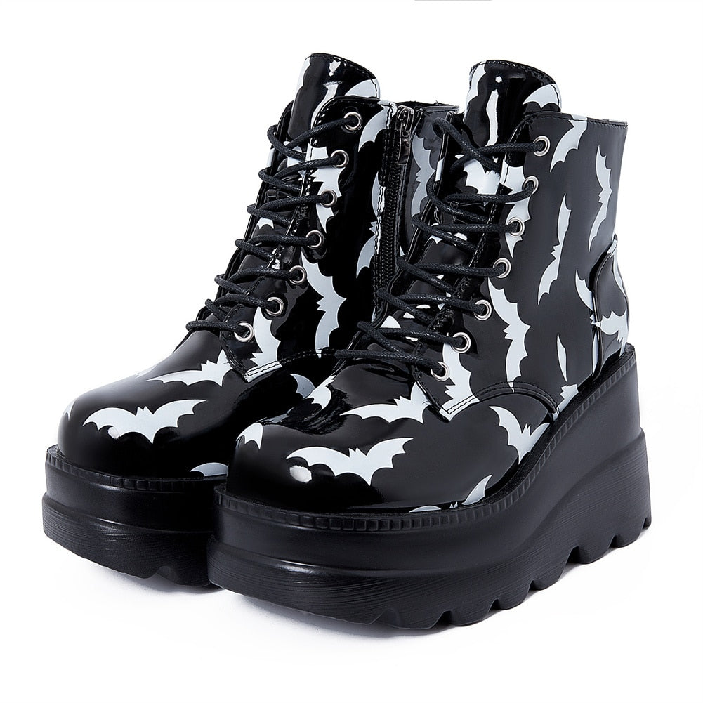 Gothic Bat Lover Platform Ankle Boots