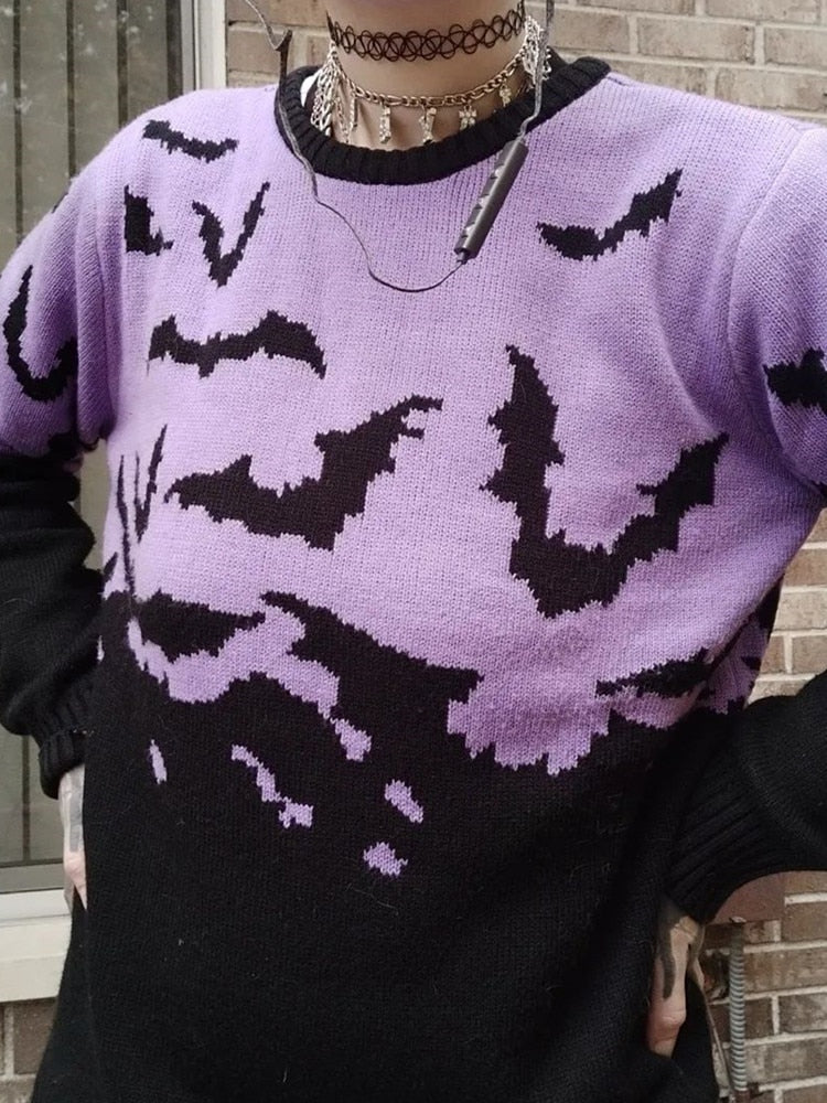 Gothic Bat Pattern Sweater