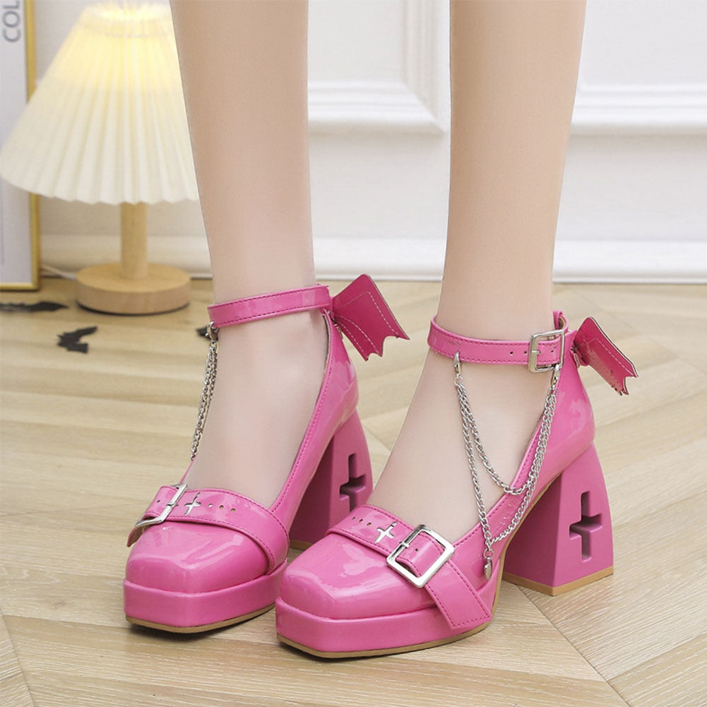 Sweet Gothic Lolita Vampire Mary Janes Pink