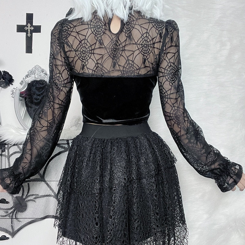 Gothic Elegant Lace Velvet Blouse
